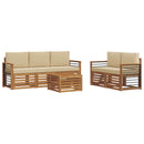 Sofasæt med pude 6 pcs Naturlig og Beige Massivt Akacietræ