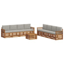 Sofasæt med pude 9 pcs Naturlig og Lys Grå Massivt Akacietræ
