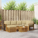 Sektionalsofa sæt 7 pcs Naturlig og Beige Massivt Akacietræ