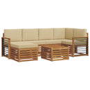 Sektionalsofa sæt 7 pcs Naturlig og Beige Massivt Akacietræ