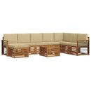 Udendørs sofagruppe 9 pcs Naturlig og Beige Massivt Akacietræ