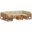Sofasæt med pude 10 pcs Naturlig og Beige Massivt Akacietræ