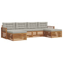 Sofasæt med pude 6 pcs Naturlig og Lys Grå Massivt Akacietræ