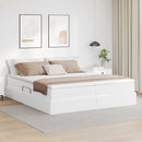 Seng med opbevaring og madras Hvid 200 x 200 cm Faux læder