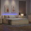 LED opbevarings seng med madras Creme 160 x 200 cm Stof