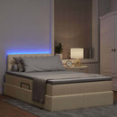 LED opbevarings seng med madras Creme 120 x 200 cm Stof