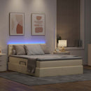 LED opbevarings seng med madras Creme 140 x 190 cm Stof