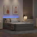 LED opbevarings seng med madras Gråbrun 140 x 200 cm Stof