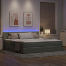 LED opbevarings seng med madras Lysegrå 200 x 200 cm Fløjl