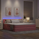 LED opbevarings seng med madras Lyserød 160 x 200 cm Fløjl