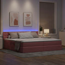 LED opbevarings seng med madras Lyserød 200 x 200 cm Fløjl