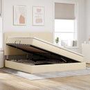 Seng med opbevaring og madras Creme 200 x 200 cm Stof