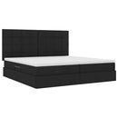 Seng med opbevaring og madras Sort 200 x 200 cm Stof
