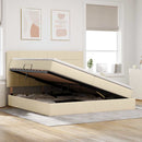 Seng med opbevaring og madras Creme 200 x 200 cm Stof