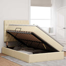 Seng med opbevaring og madras Creme 120 x 190 cm Stof