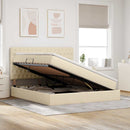 Seng med opbevaring og madras Creme 180 x 200 cm Stof