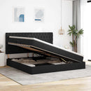 Seng med opbevaring og madras Sort 200 x 200 cm Stof