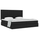 Seng med opbevaring og madras Sort 200 x 200 cm Stof