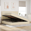 Seng med opbevaring og madras Creme 200 x 200 cm Stof
