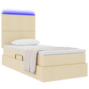 LED opbevarings seng med madras Creme 90 x 200 cm Stof