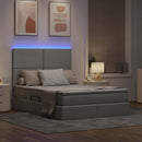 LED opbevarings seng med madras Lysegrå 140 x 190 cm Stof