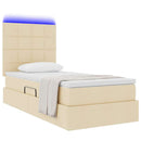LED opbevarings seng med madras Creme 90 x 190 cm Stof