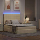 LED opbevarings seng med madras Creme 140 x 190 cm Stof