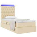 LED opbevarings seng med madras Creme 90 x 190 cm Stof