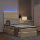 LED opbevarings seng med madras Creme 90 x 200 cm Stof