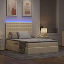 LED opbevarings seng med madras Creme 140 x 190 cm Stof