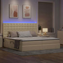 LED opbevarings seng med madras Creme 200 x 200 cm Stof