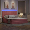 LED opbevarings seng med madras Lyserød 180 x 200 cm Fløjl