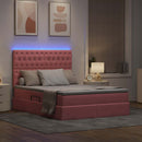 LED opbevarings seng med madras Lyserød 140 x 190 cm Fløjl