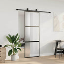 skydedør med hardwaresæt 76x205 cm hærdet glas sort