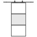 skydedør med hardwaresæt 90x205 cm hærdet glas sort