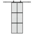 skydedør med hardwaresæt 76x205 cm hærdet glas sort