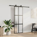 skydedør med hardwaresæt 76x205 cm hærdet glas sort