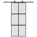 skydedør med hardwaresæt 90x205 cm hærdet glas sort
