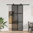 skydedør med hardwaresæt 90x205 cm hærdet glas sort