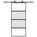 skydedør med hardwaresæt 90x205 cm hærdet glas sort