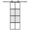 skydedør med hardwaresæt 76x205 cm hærdet glas sort