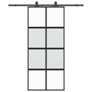 skydedør med hardwaresæt 90x205 cm hærdet glas sort