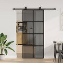skydedør med hardwaresæt 90x205 cm hærdet glas sort