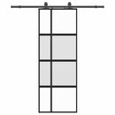 skydedør med hardwaresæt 76x205 cm hærdet glas sort