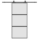 skydedør med hardwaresæt 90x205 cm hærdet glas sort
