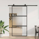 skydedør med hardwaresæt 102,5x205 cm hærdet glas sort