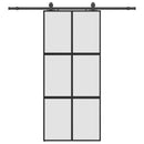 skydedør med hardwaresæt 90x205 cm hærdet glas sort