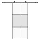 skydedør med hardwaresæt 90x205 cm hærdet glas sort