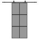 skydedør med hardwaresæt 90x205 cm hærdet glas sort