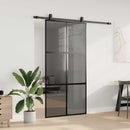 skydedør med hardwaresæt 102,5x205 cm hærdet glas sort